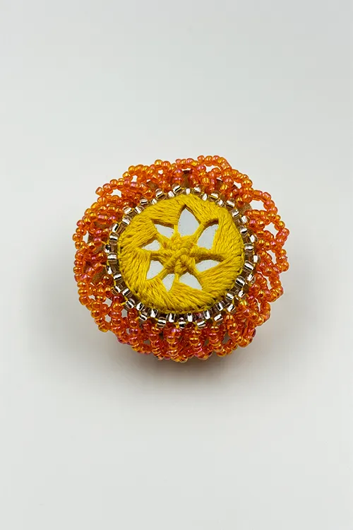 Antarang- Haldi Pushpa(Yellow-Orange), Bead Jumki Ring,  100% Cotton. Hand Made By Divyang Rural Women.