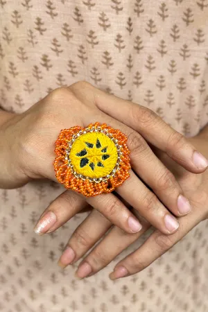 Antarang- Haldi Pushpa(Yellow-Orange), Bead Jumki Ring,  100% Cotton. Hand Made By Divyang Rural Women.