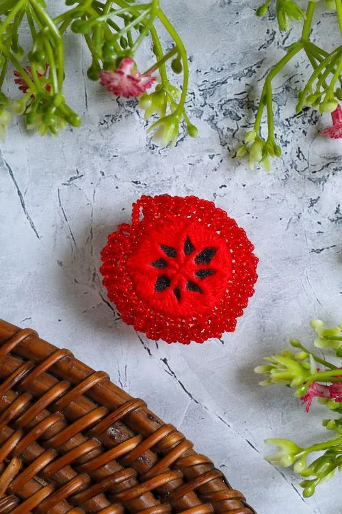 Antarang- Red Bead Jumki Ring,  100% Cotton. Valentine Special. Hand Made By Divyang Rural Women.