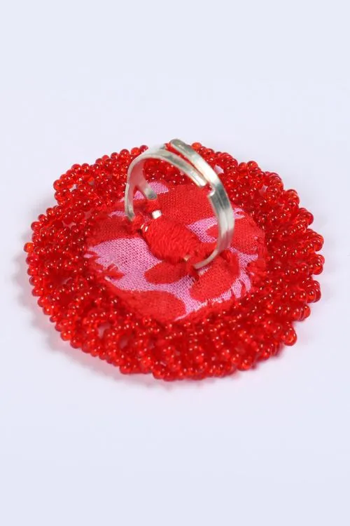 Antarang- Red Bead Jumki Ring,  100% Cotton. Valentine Special. Hand Made By Divyang Rural Women.