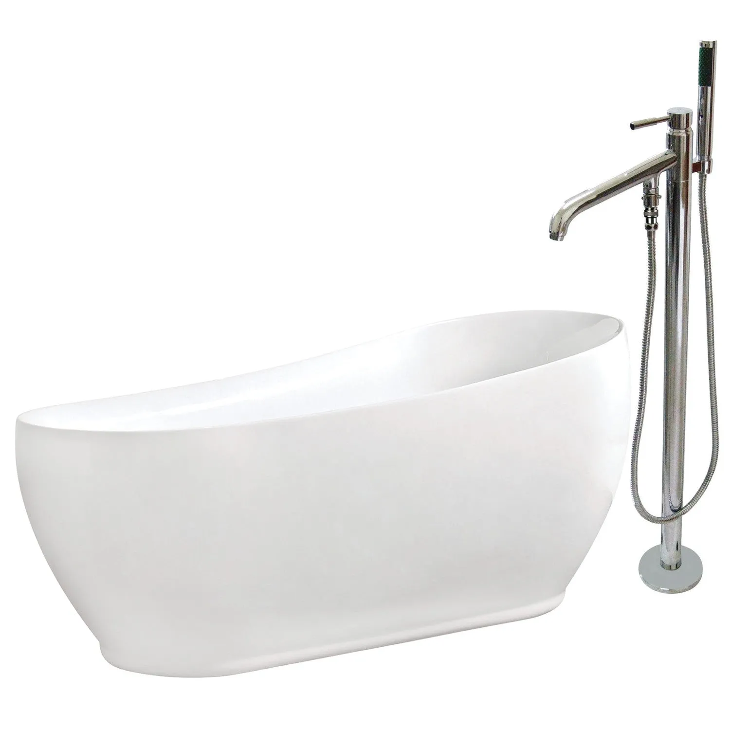 Aqua Eden 71-Inch Acrylic Oval Single Slipper Freestanding Tub with Faucet Combo and Drain