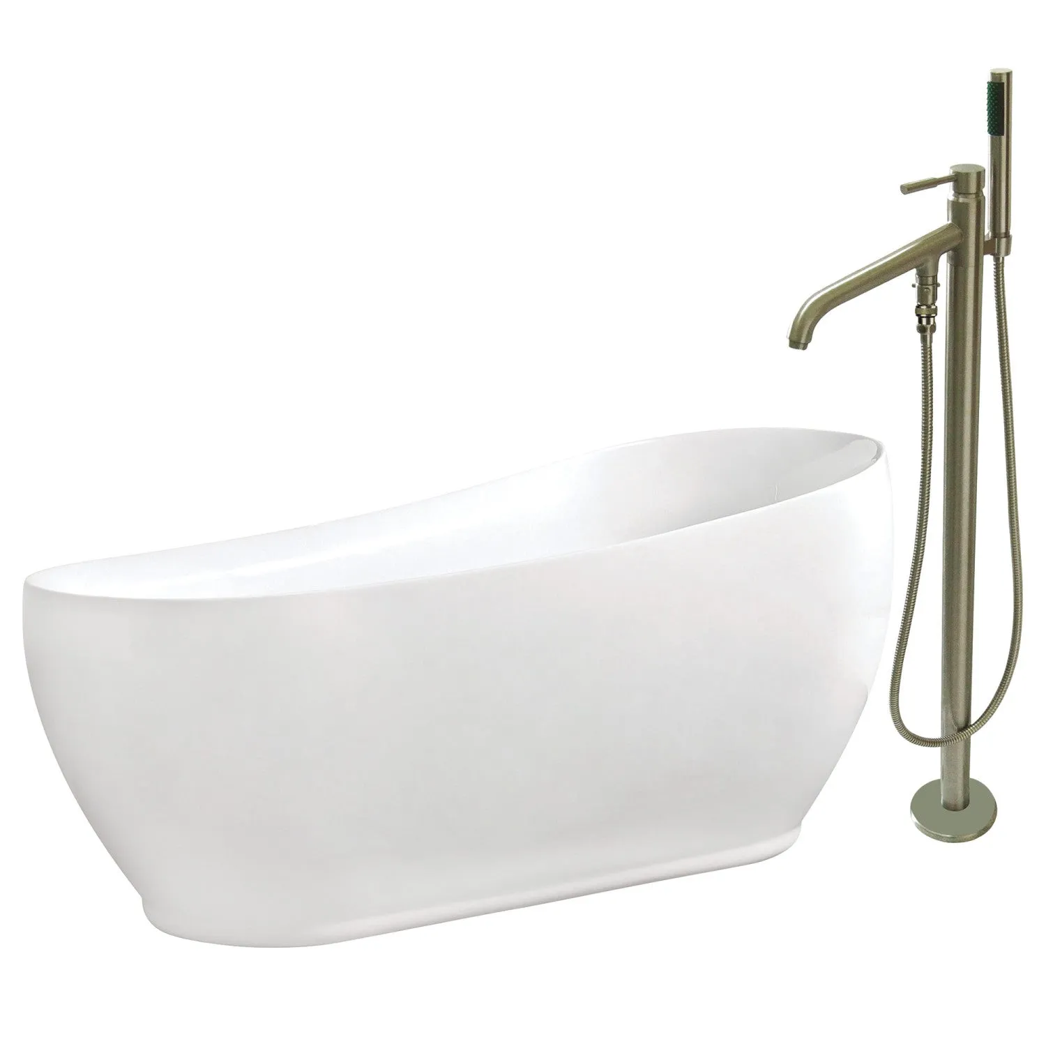 Aqua Eden 71-Inch Acrylic Oval Single Slipper Freestanding Tub with Faucet Combo and Drain