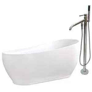Aqua Eden 71-Inch Acrylic Oval Single Slipper Freestanding Tub with Faucet Combo and Drain