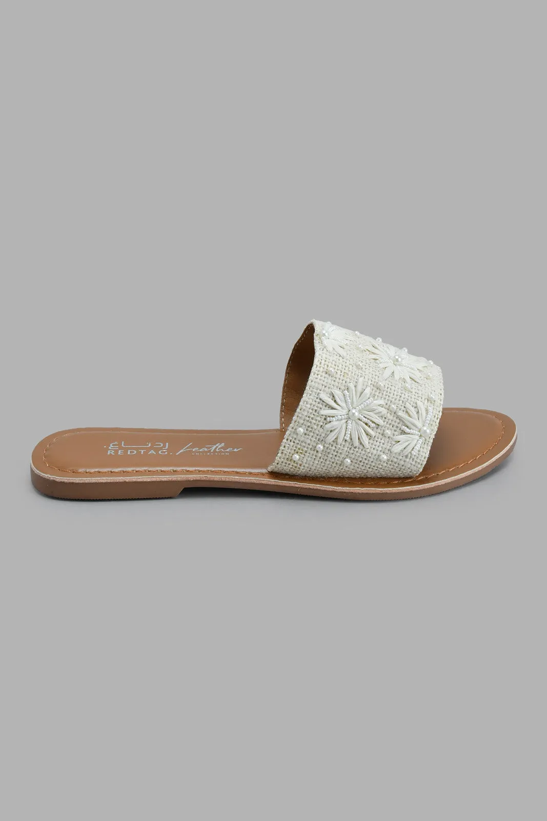 Beige Floral Pearl Mule