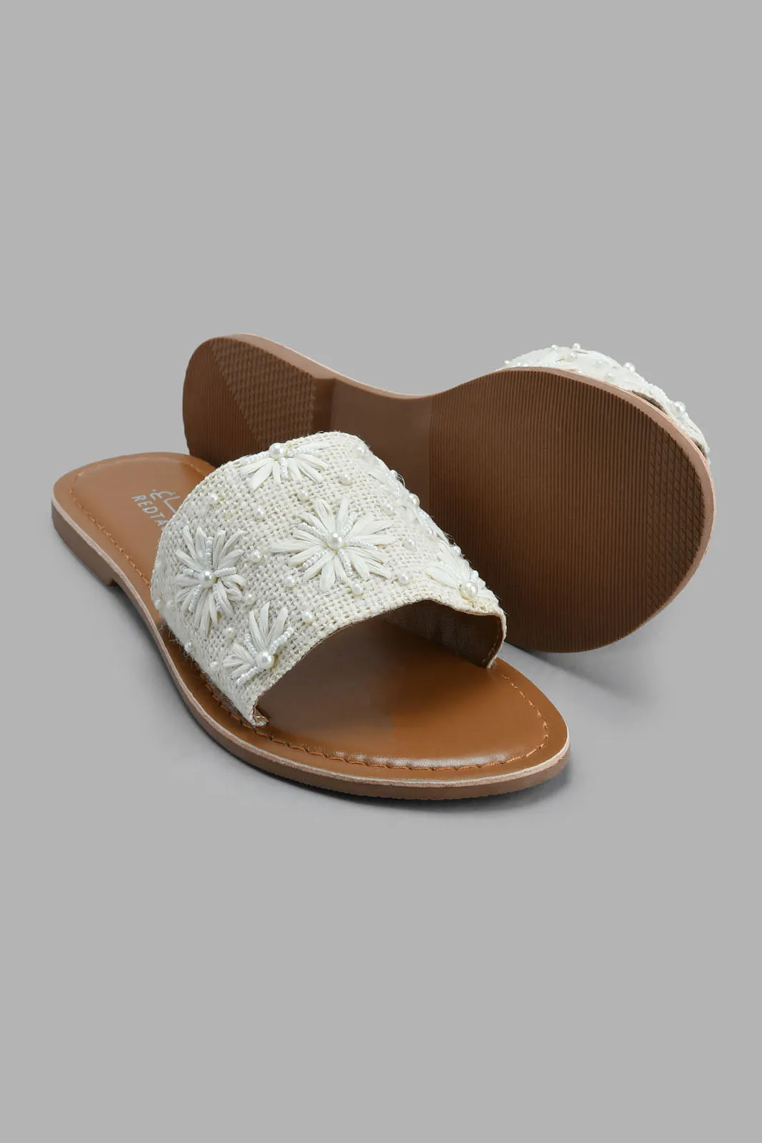 Beige Floral Pearl Mule