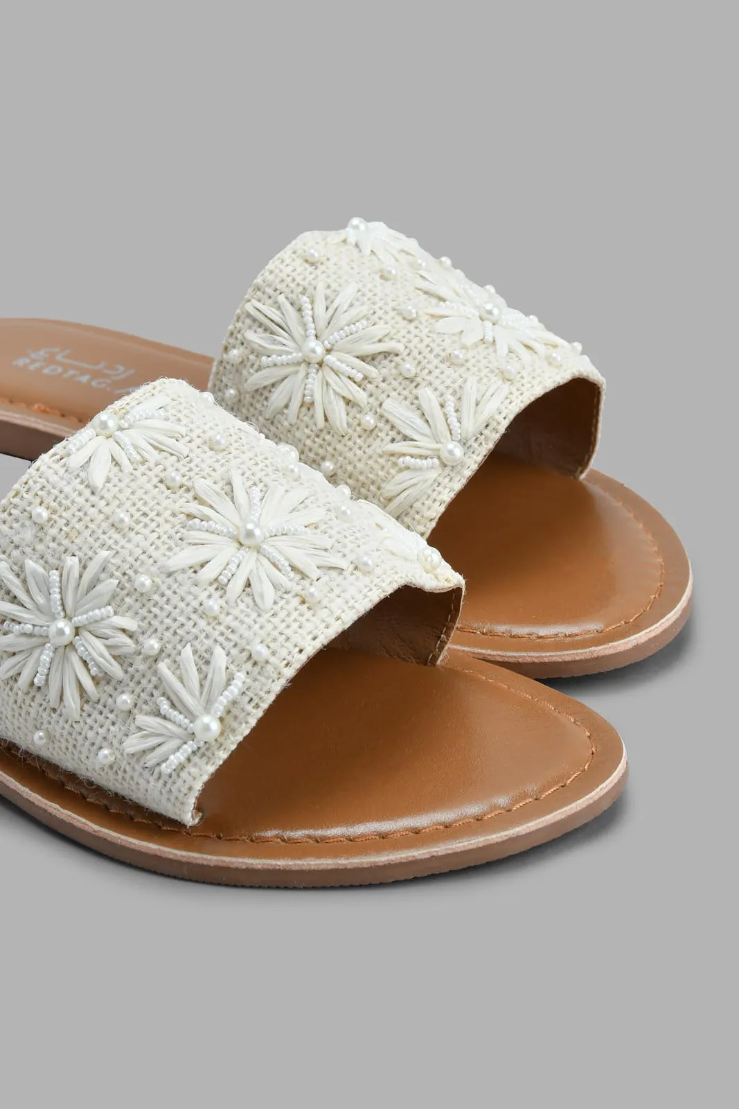 Beige Floral Pearl Mule