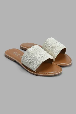 Beige Floral Pearl Mule