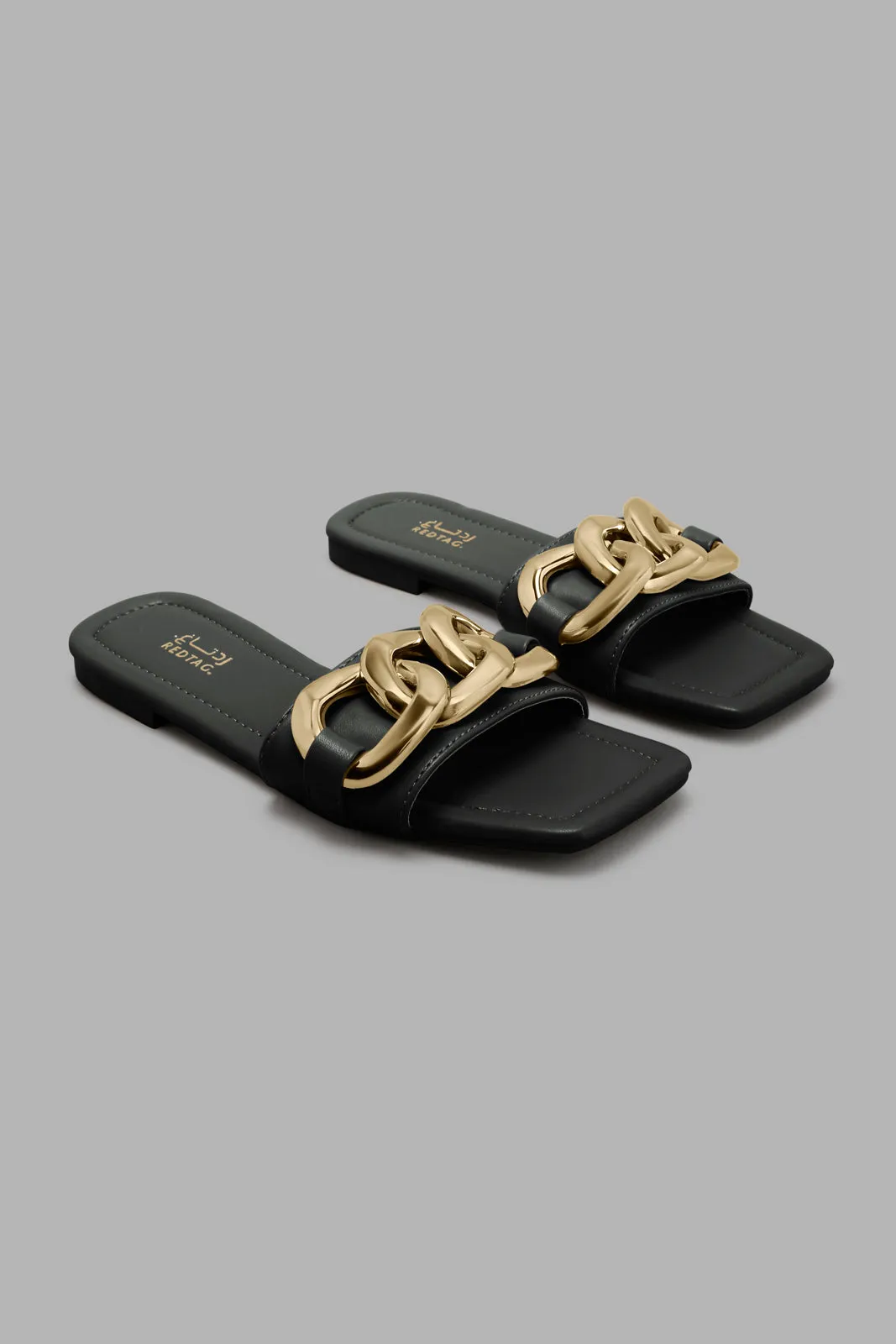 Black Mule With Chain Trim