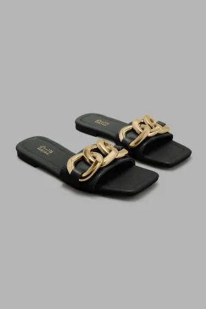 Black Mule With Chain Trim