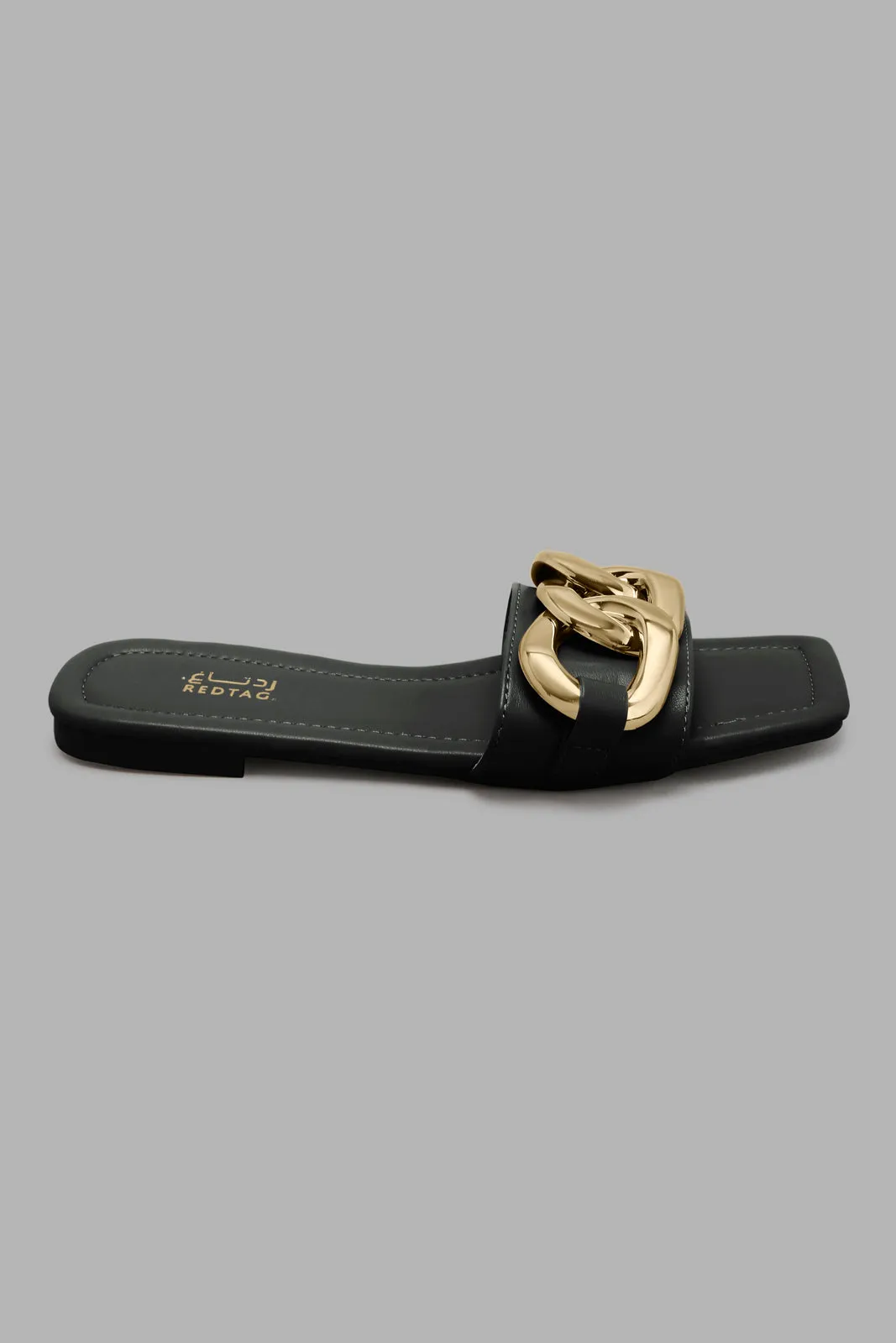 Black Mule With Chain Trim