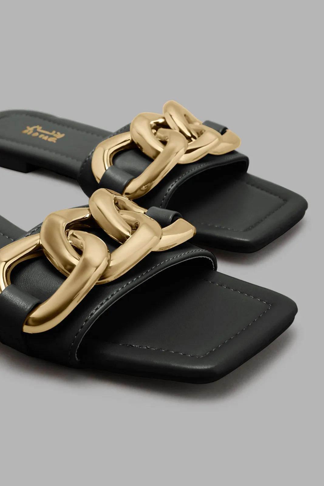 Black Mule With Chain Trim