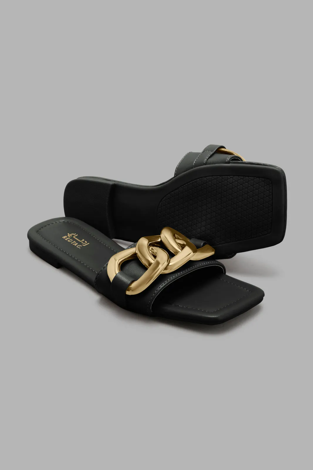 Black Mule With Chain Trim