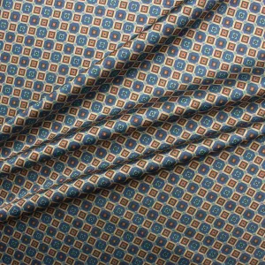 Blue/Beige 'Geo' Printed Stretch Polyester