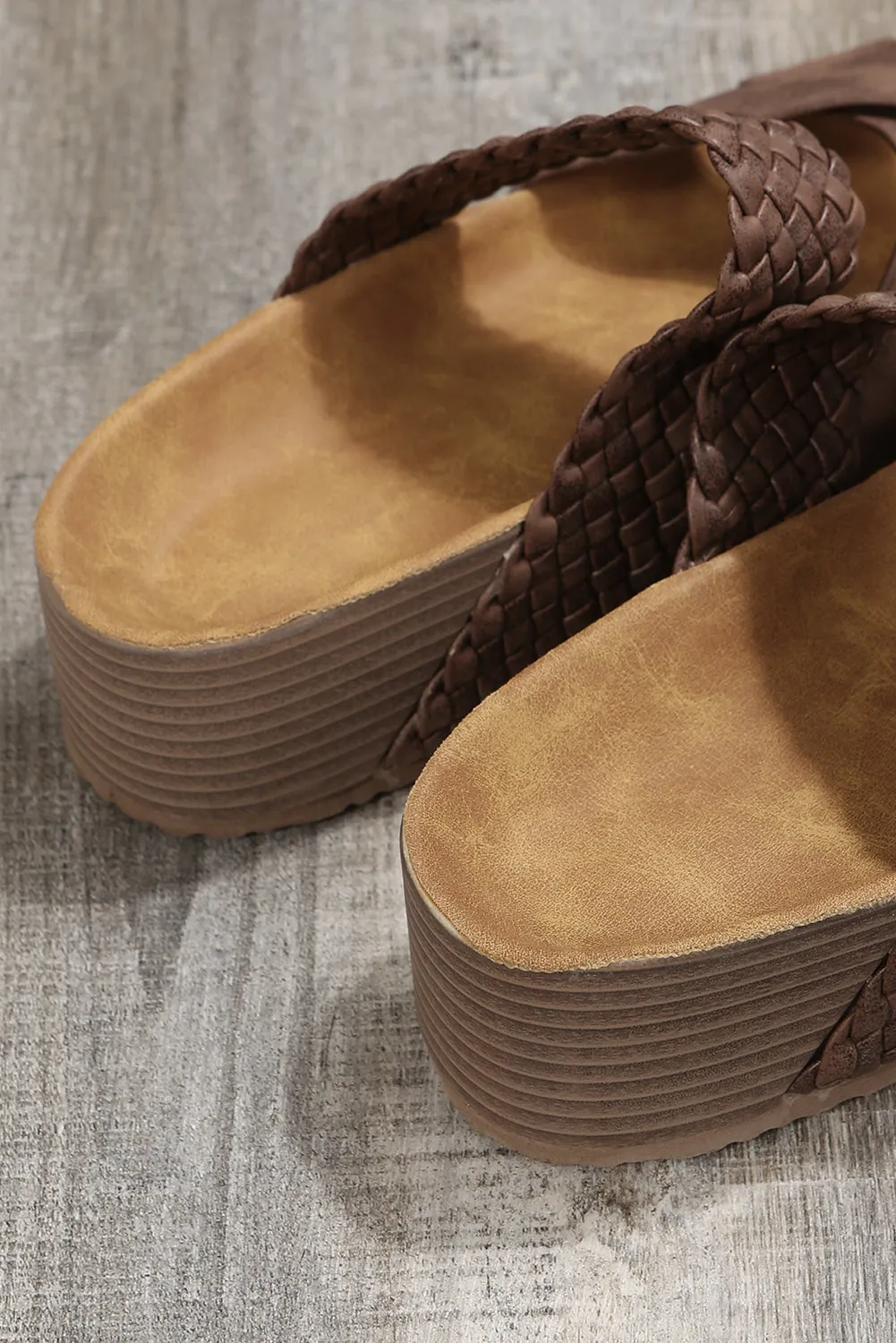 Brown Braided Criss Cross Slippers