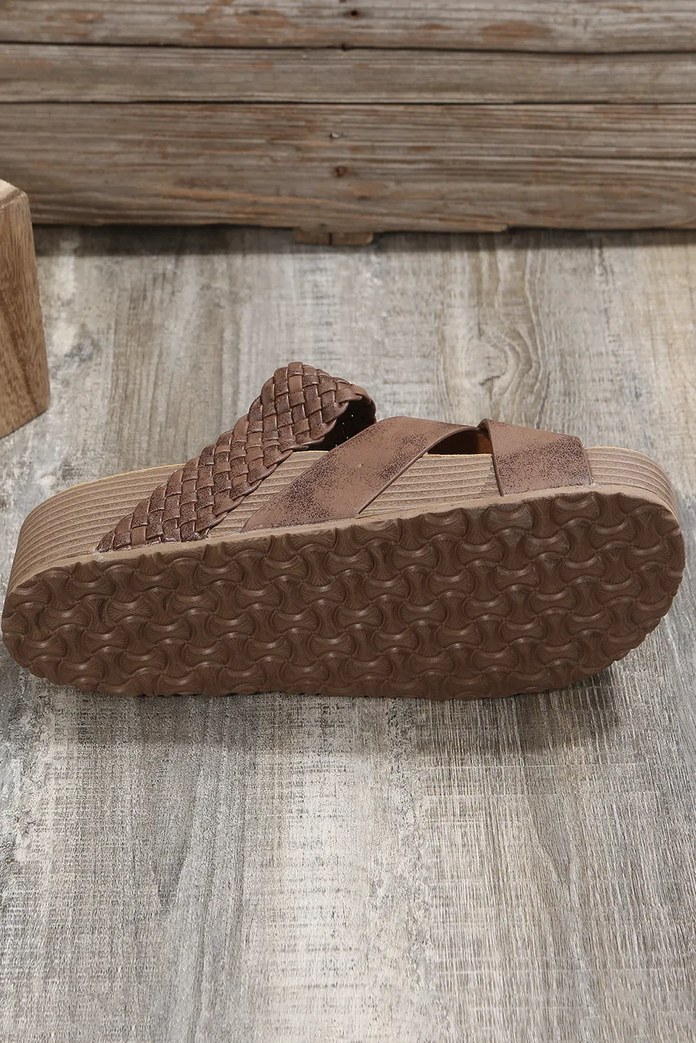 Brown Braided Criss Cross Slippers