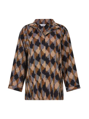 Brown cotton mulberry silk Ikat blouse