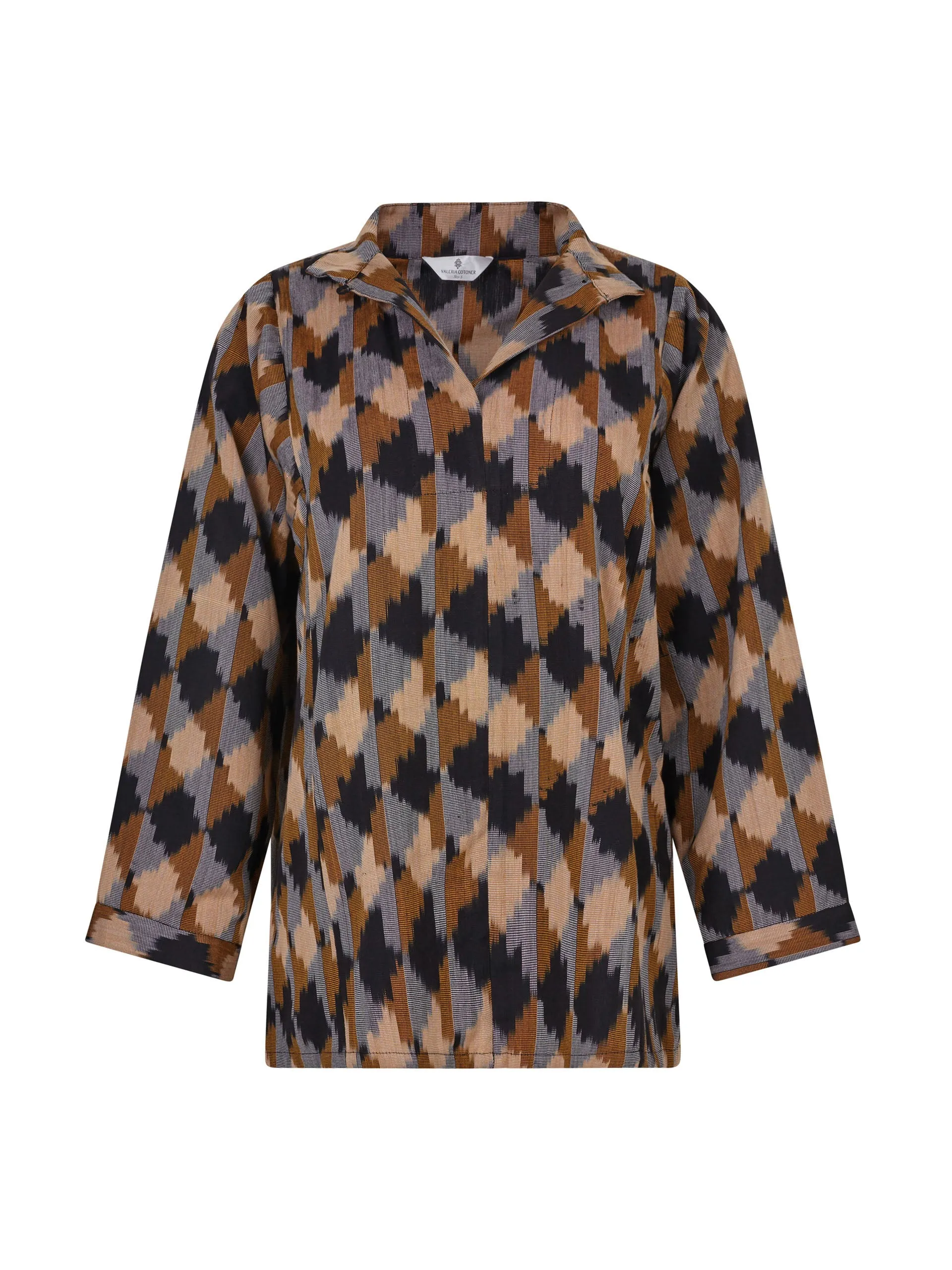 Brown cotton mulberry silk Ikat blouse