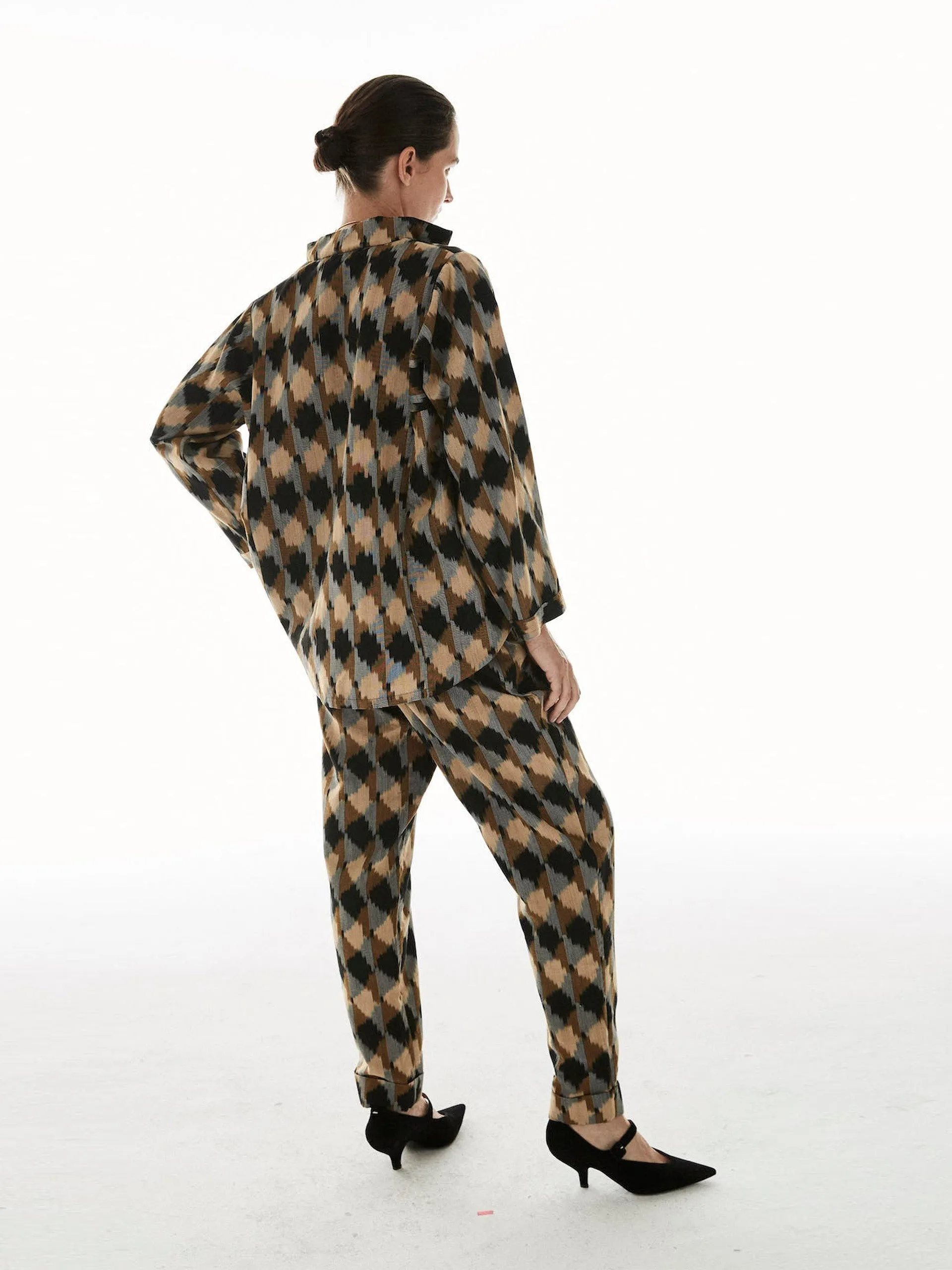 Brown cotton mulberry silk Ikat blouse