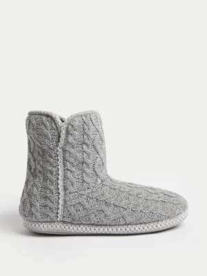 Cable knit slipper boots