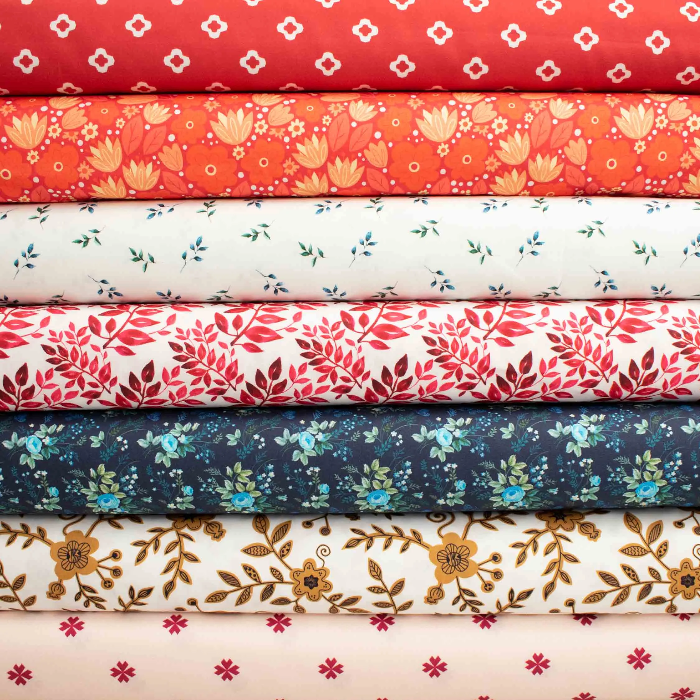 Country Side Collection #03 Mustard Yellow Vines & Floral on White Cotton Prints