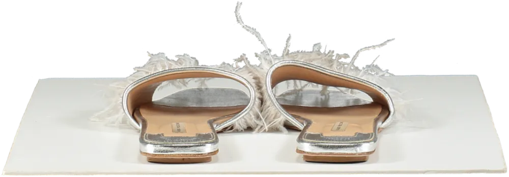 Fabio Rusconi Metallic Silver Featherd Mule Sandals UK 5 EU 38 👠