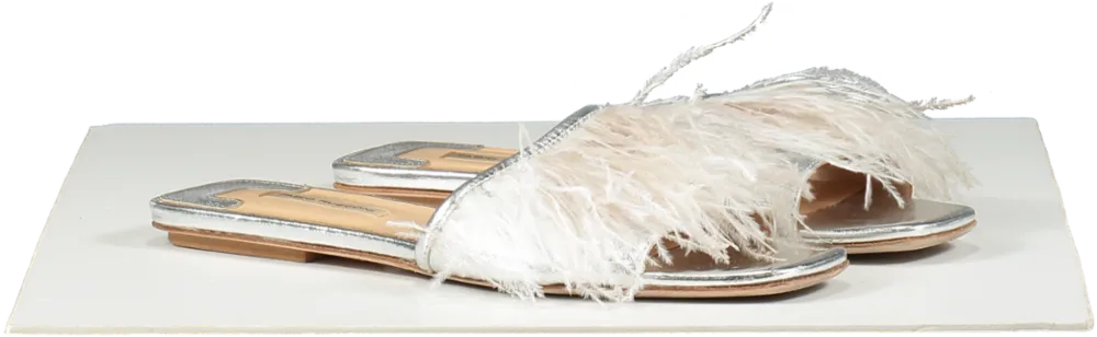 Fabio Rusconi Metallic Silver Featherd Mule Sandals UK 5 EU 38 👠