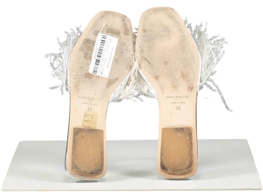 Fabio Rusconi Metallic Silver Featherd Mule Sandals UK 5 EU 38 👠