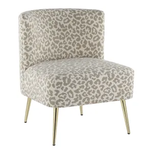 Fran Contemporary Slipper Chair in Gold Steel and Tan Leopard Fabric by LumiSource
