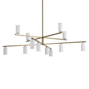 Gala 56" 12-Light Chandelier Multi-Tier with Metal cylinder shade, Champagne bronze and white Finish
