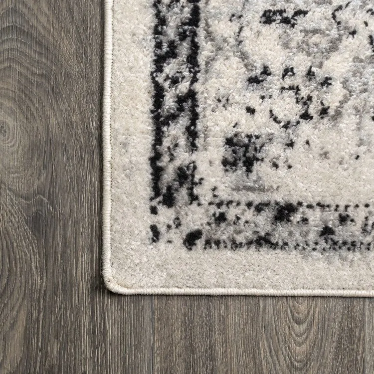 Inigo Cottage Medallion 60"L x 36"W Area Rug - Dark Gray/Cream