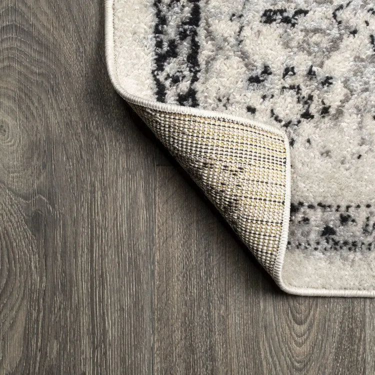 Inigo Cottage Medallion 60"L x 36"W Area Rug - Dark Gray/Cream