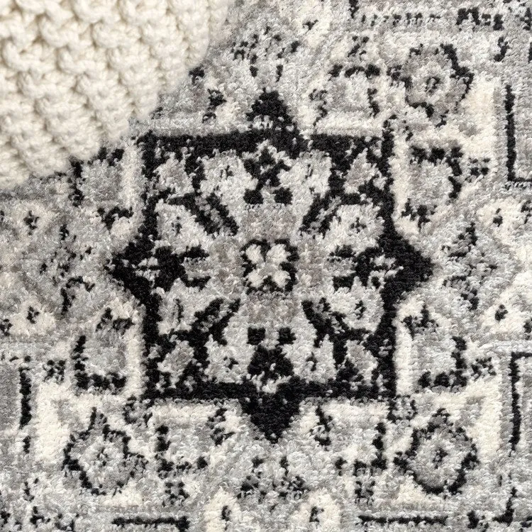 Inigo Cottage Medallion 60"L x 36"W Area Rug - Dark Gray/Cream