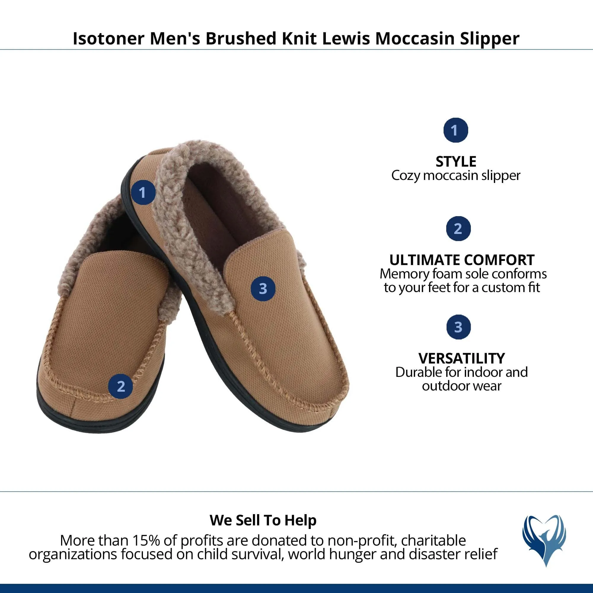 Isotoner Men's Brushed Knit Lewis Moccasin Slipper