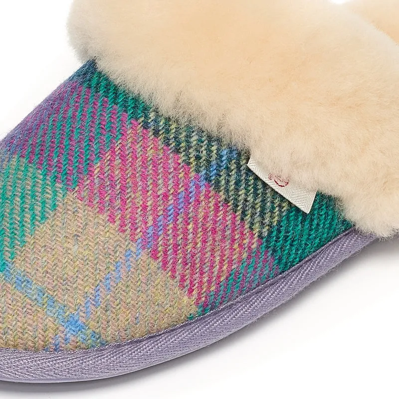 Kate - Harris Tweed Mule - Lilac / Blue check
