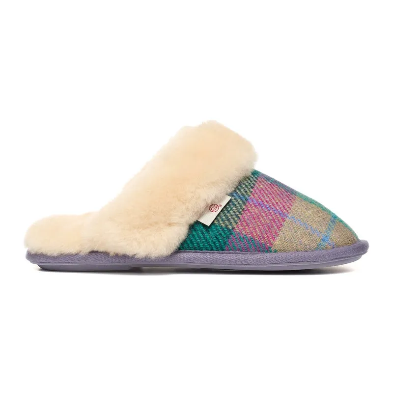 Kate - Harris Tweed Mule - Lilac / Blue check