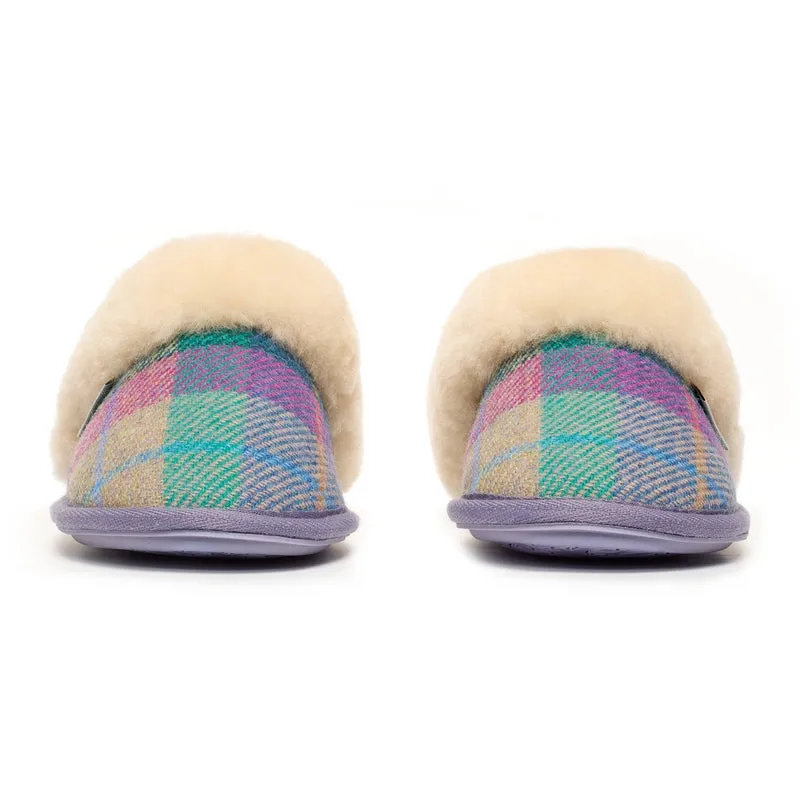 Kate - Harris Tweed Mule - Lilac / Blue check