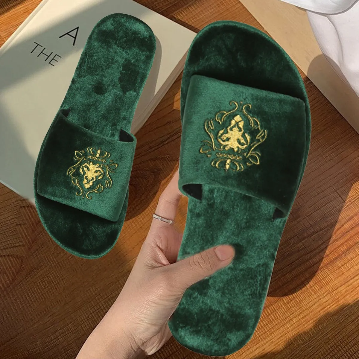 Lioness Green Two Tone Full Velvet Women Slippers By Brune & Bareskin