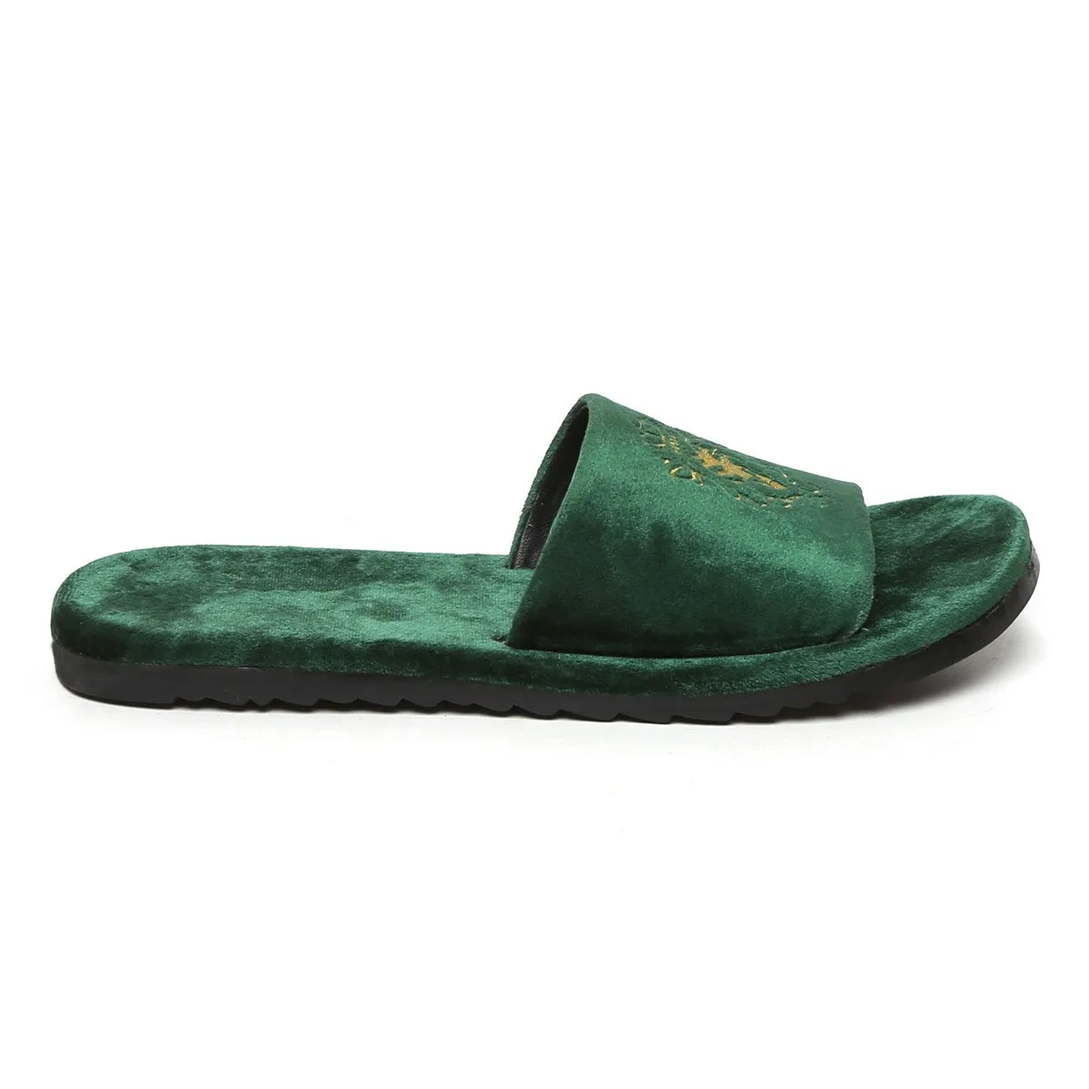 Lioness Green Two Tone Full Velvet Women Slippers By Brune & Bareskin
