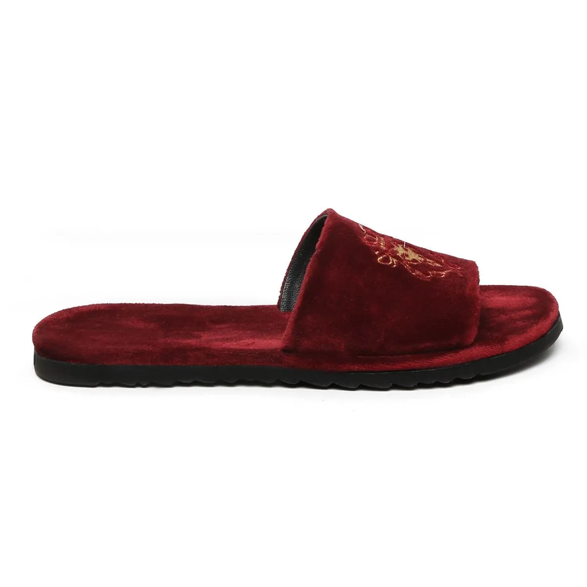 Lioness Maroon Two Tone Full Velvet Women Slippers By Brune & Bareskin