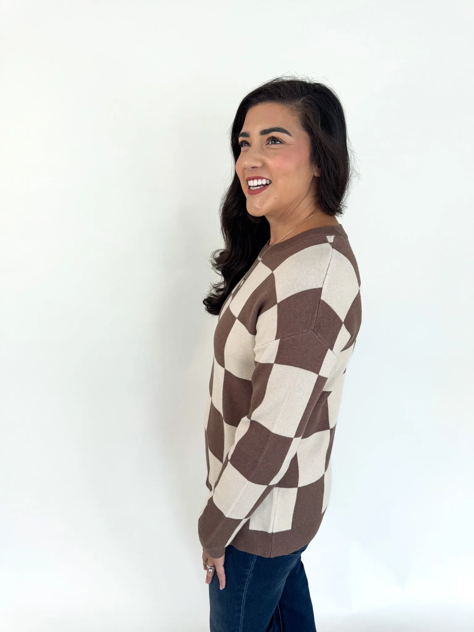 Makayla Checkerboard Oversized Sweater