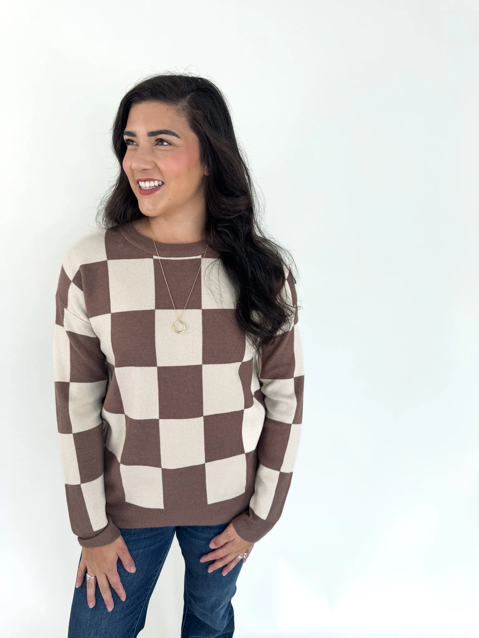 Makayla Checkerboard Oversized Sweater