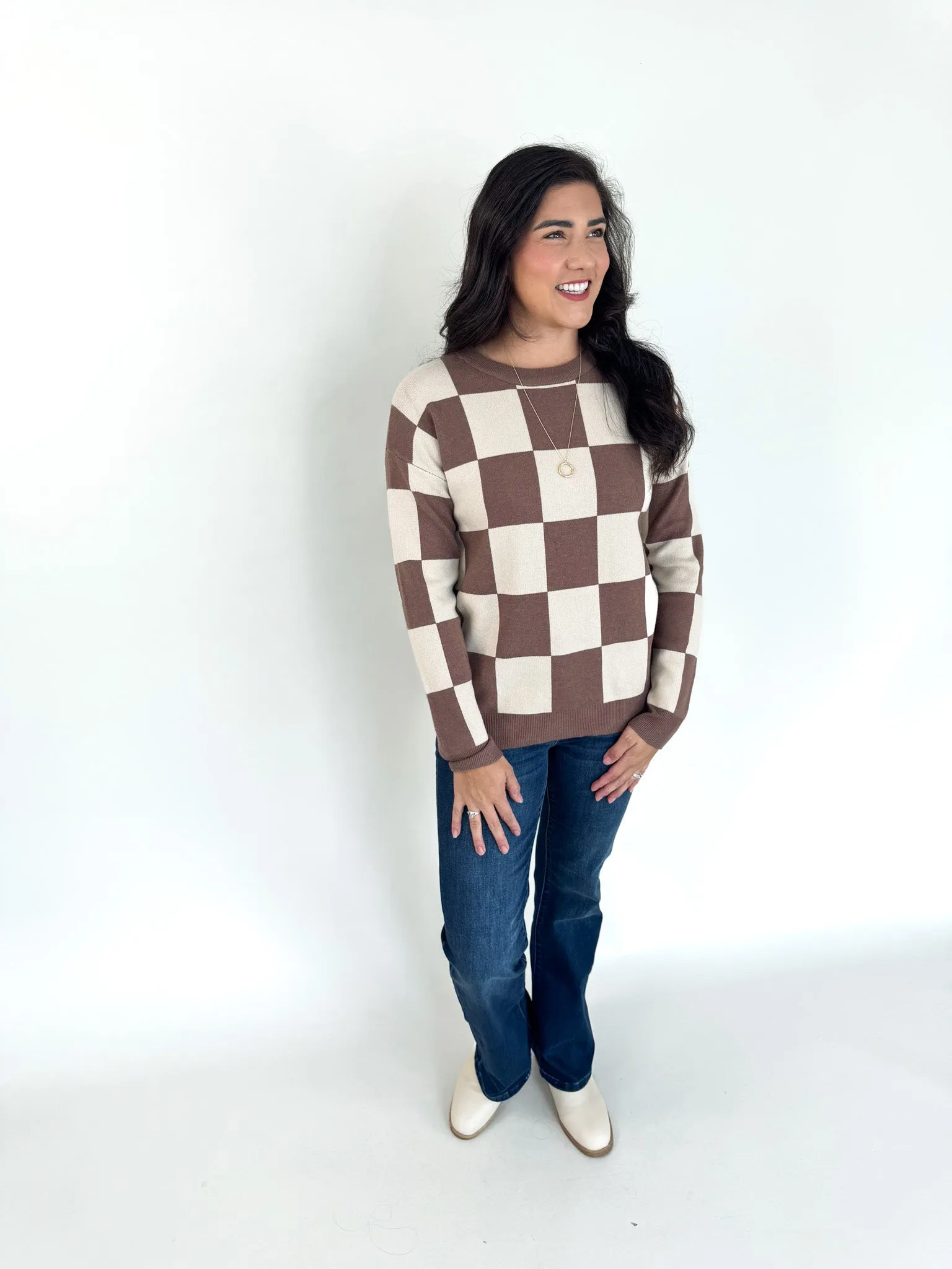 Makayla Checkerboard Oversized Sweater