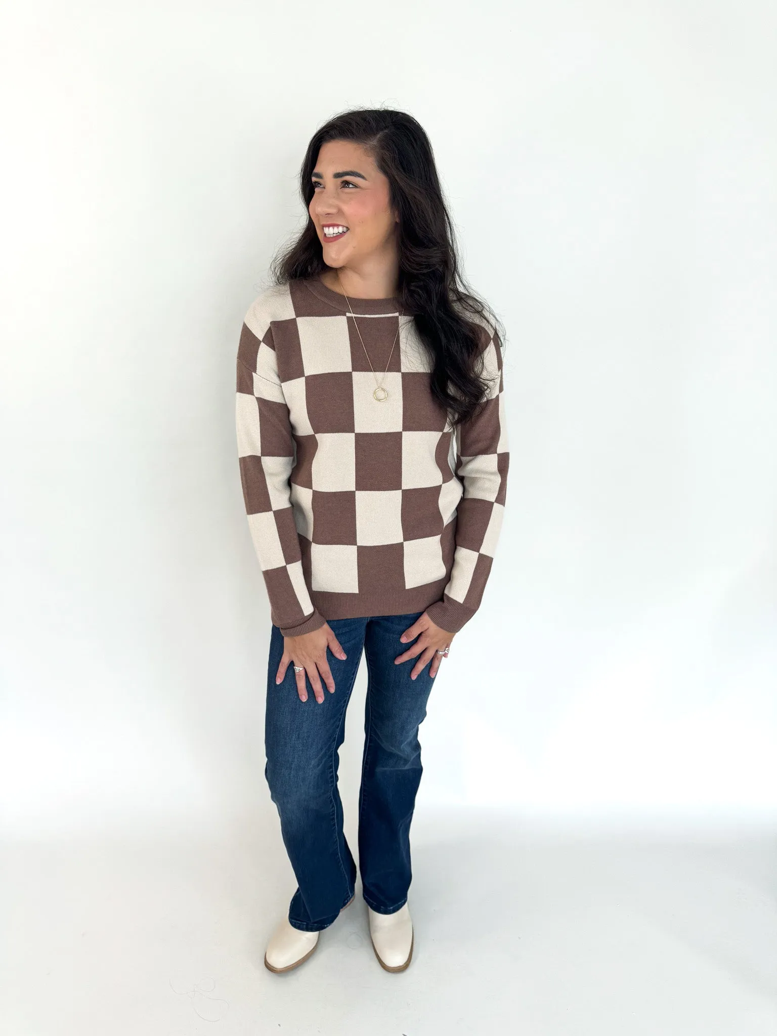 Makayla Checkerboard Oversized Sweater
