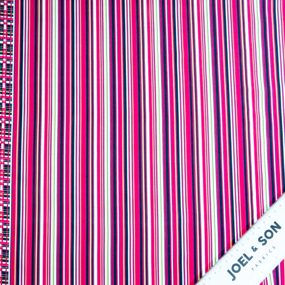 Pink, Black & White Stripe Printed Pure Silk Twill