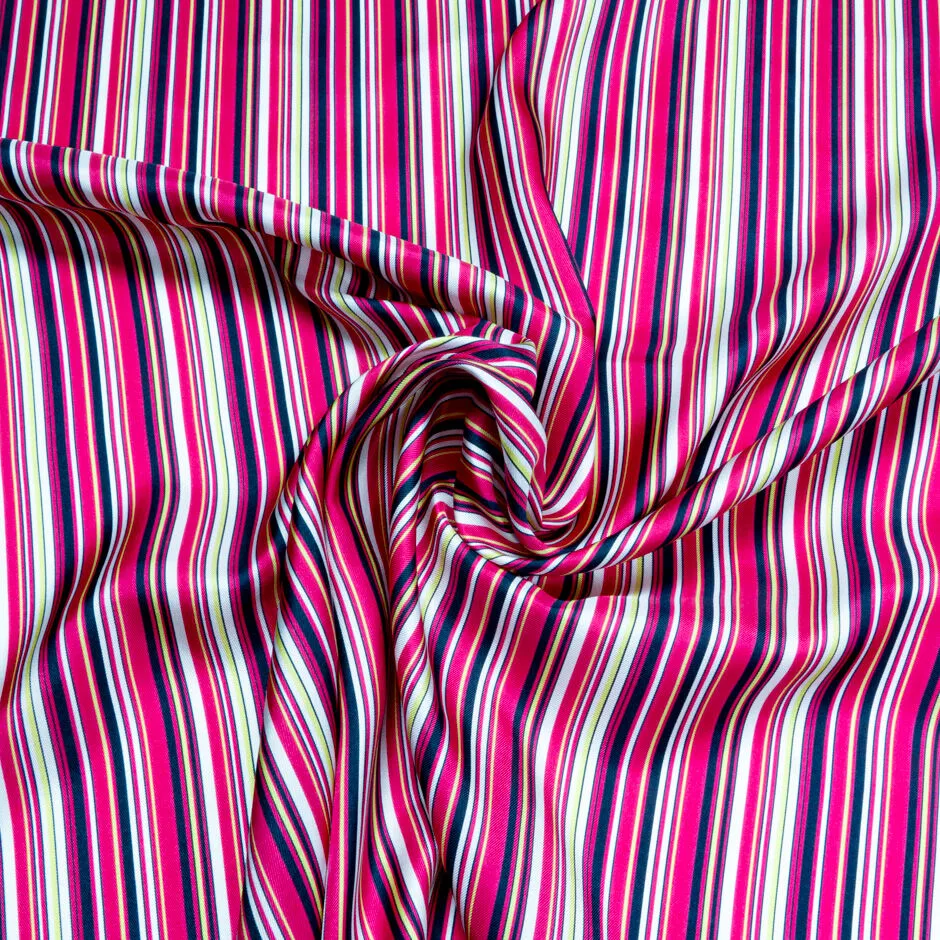Pink, Black & White Stripe Printed Pure Silk Twill