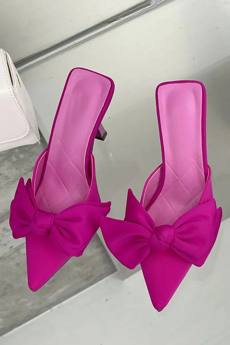 Pink Pointed Toe Knot Kitten Heels Mule