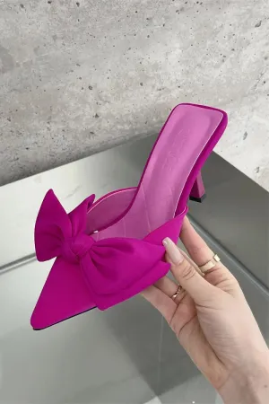 Pink Pointed Toe Knot Kitten Heels Mule
