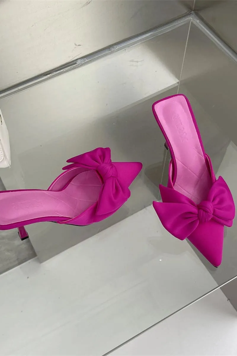 Pink Pointed Toe Knot Kitten Heels Mule
