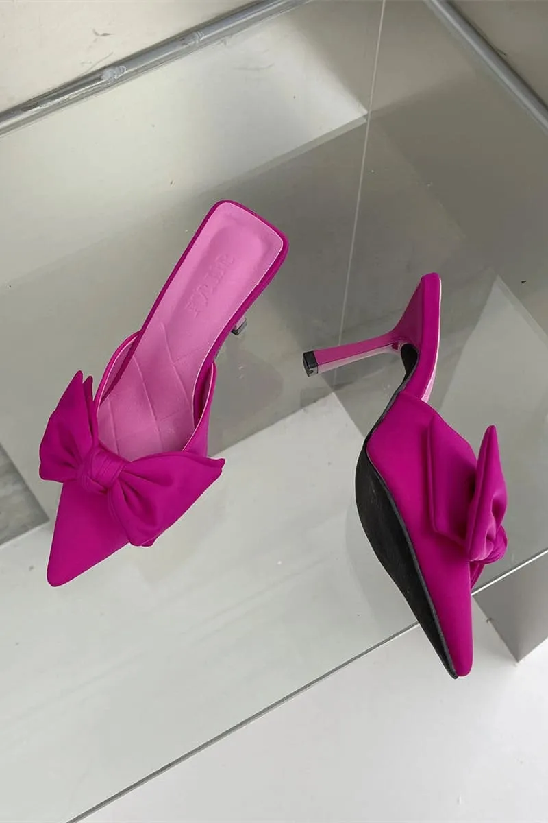 Pink Pointed Toe Knot Kitten Heels Mule