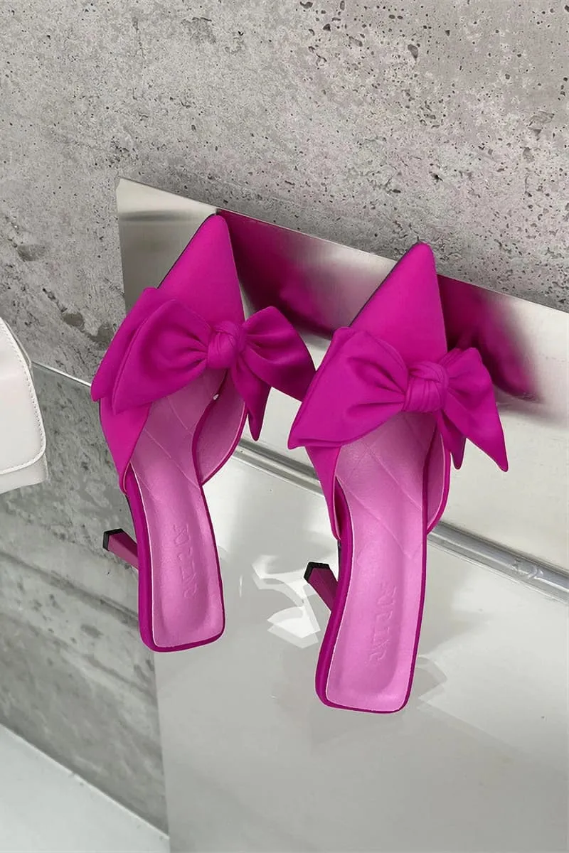 Pink Pointed Toe Knot Kitten Heels Mule